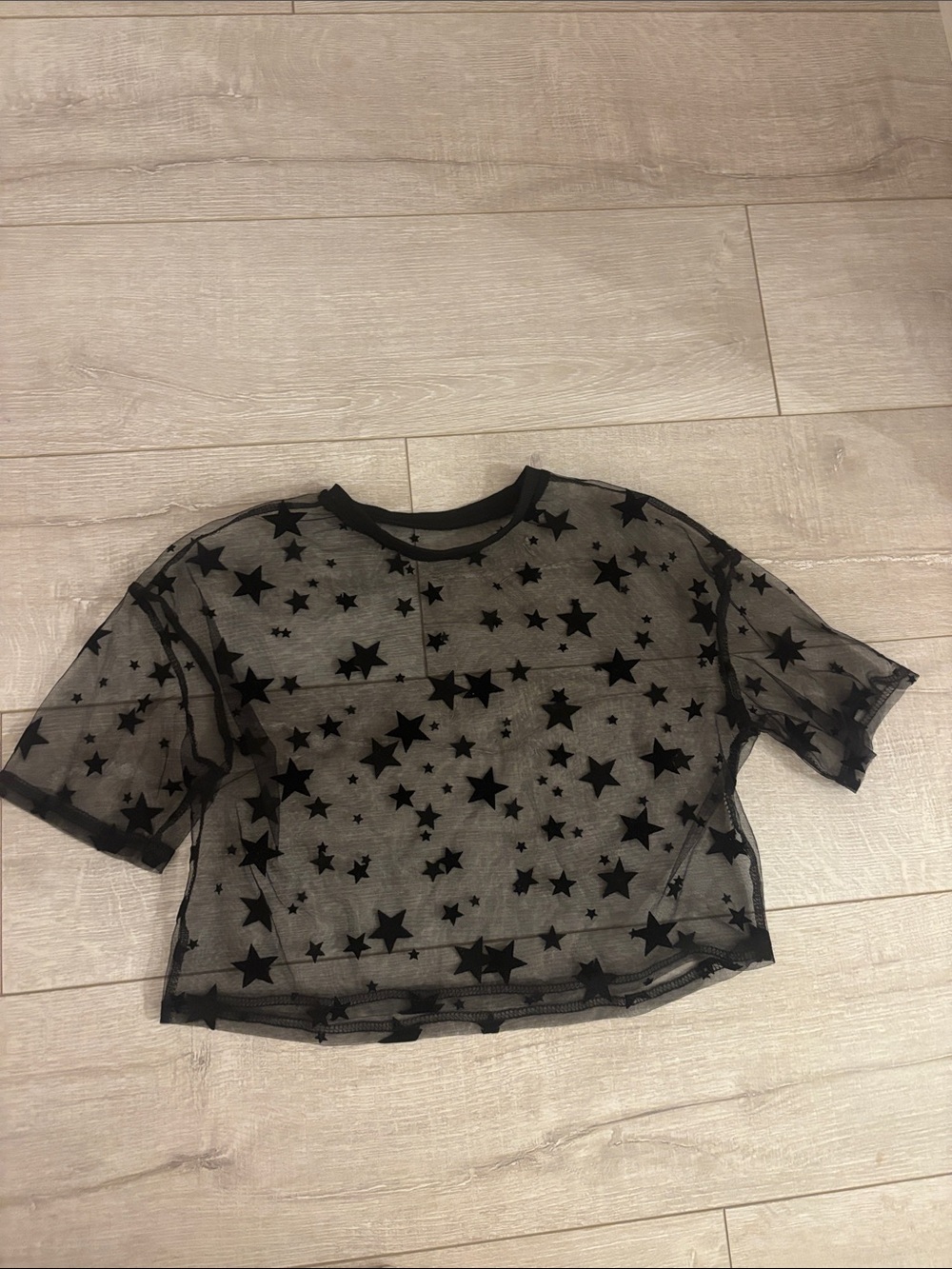 Amazon Black Sheer Star Mesh Crop Top